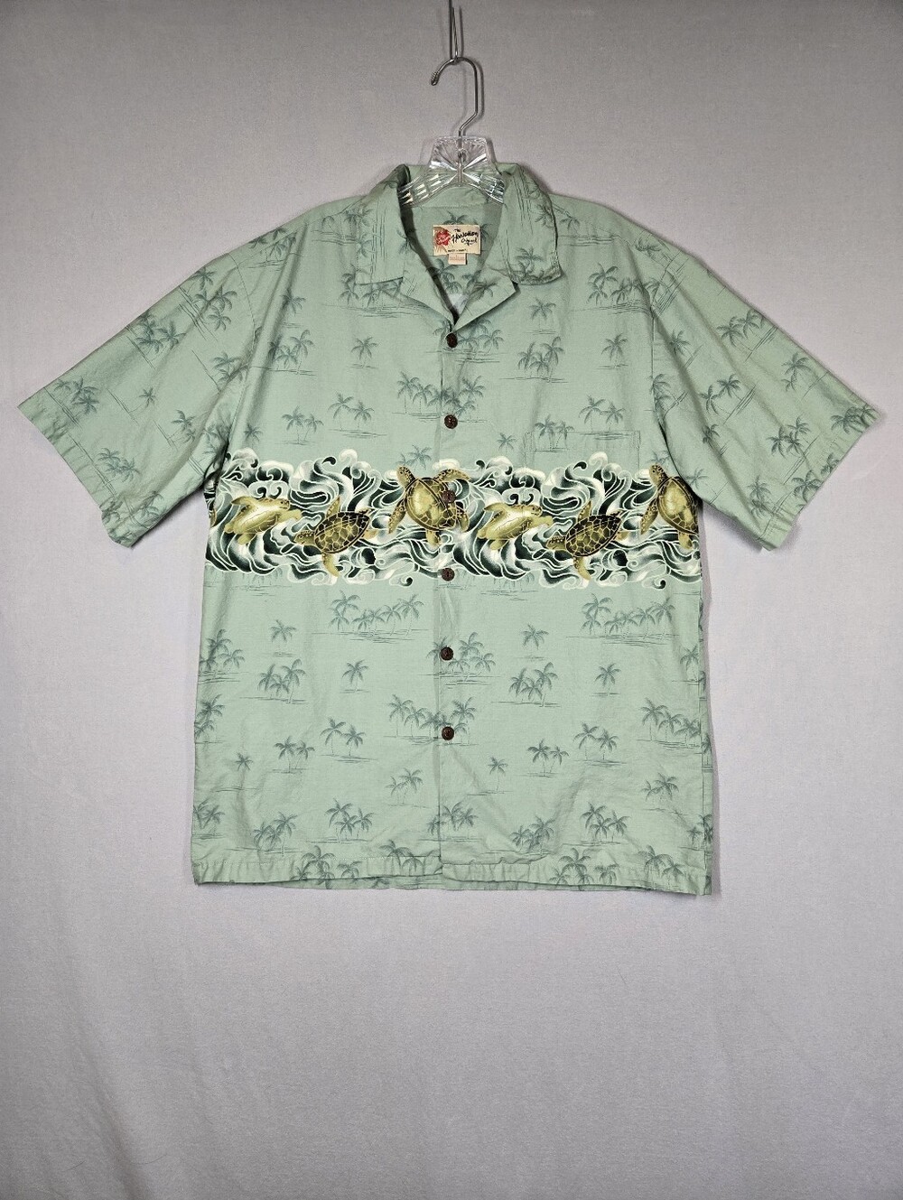 VTG Hilo Hattie Hawaiian Button Down Shirt Sea Turtle Green Shirt Men's Large